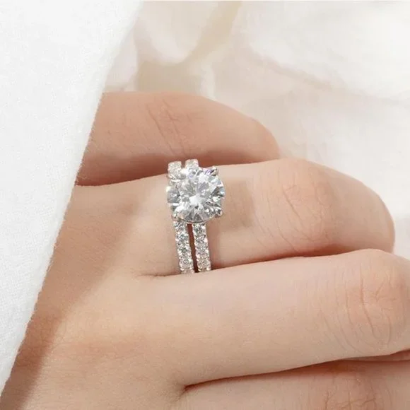 Certified 4.14ct. t.w. Moissanite Diamond Wedding Ring Set  NEW - Picture 3 of 13